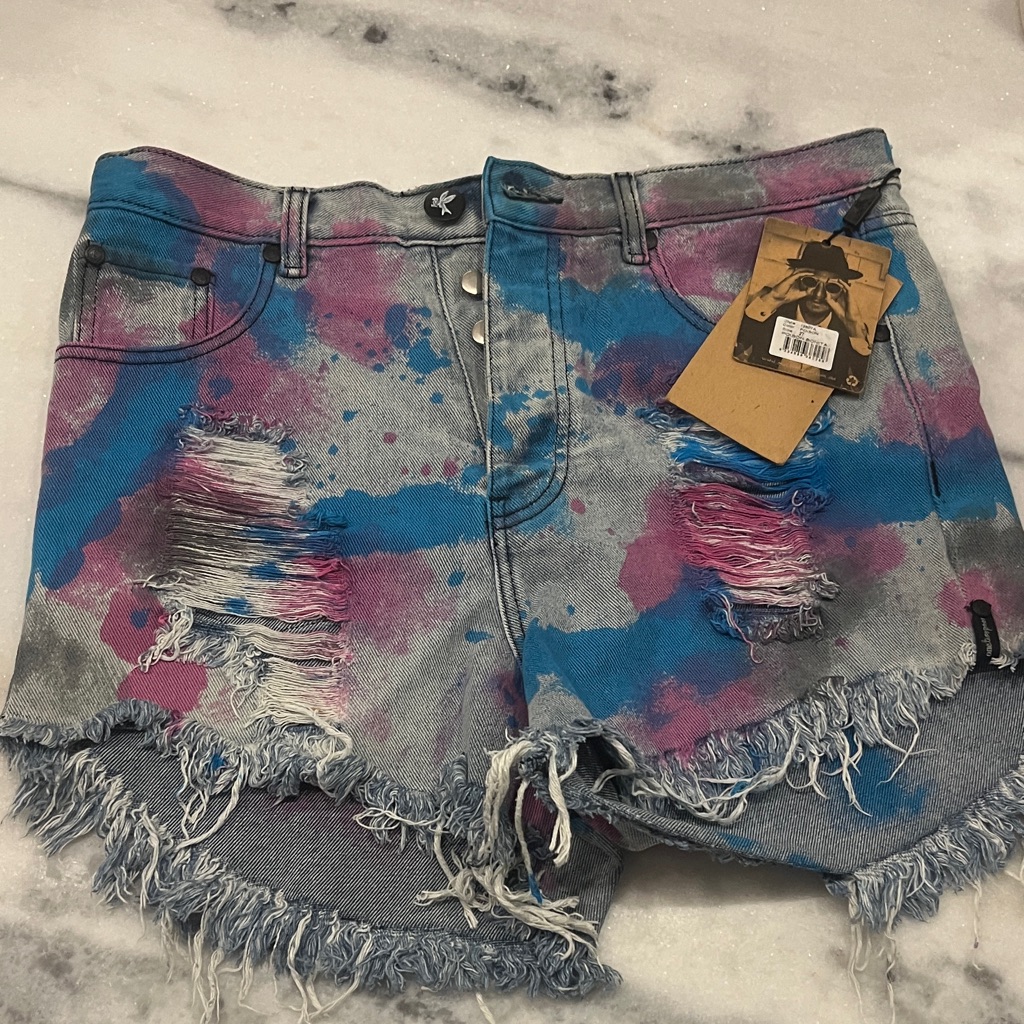 Rare One Teaspoon Blue And Pink Distressed Jean Shorts
